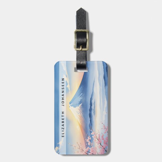 Moderne Waterverf berg Fuji en kersenbloesem Bagagelabel (Voorkant verticaal)