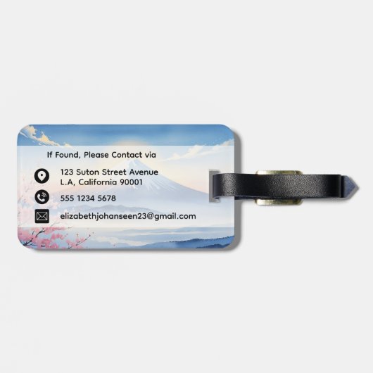 Moderne Waterverf berg Fuji en kersenbloesem Bagagelabel (Achterkant horizontaal)