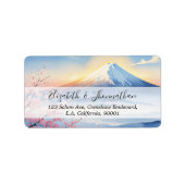 Moderne Waterverf berg Fuji en kersenbloesem Etiket (Voorkant)