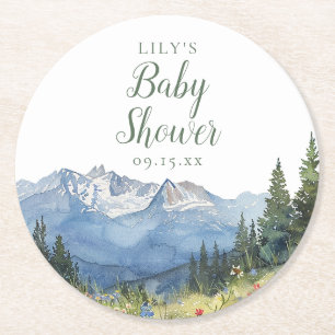 Moderne Waterverf Berg Wilde Bloem Baby Shower Ronde Kartonnen Onderzetter
