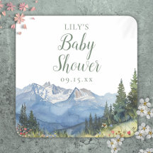 Moderne Waterverf Berg Wilde Bloem Baby Shower