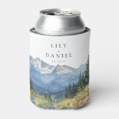 Moderne Waterverf Berg Wilde Bloem Bruiloft Blikjeskoeler (Blikje Voorkant)
