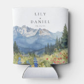 Moderne Waterverf Berg Wilde Bloem Bruiloft Blikjeskoeler (Achterkant)