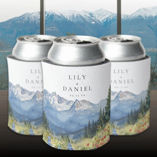 Moderne Waterverf Berg Wilde Bloem Bruiloft Blikjeskoeler