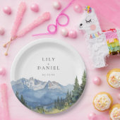 Moderne Waterverf Berg Wilde Bloem Bruiloft Papieren Bordje (Feest)