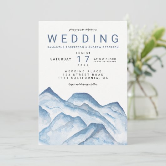 Moderne waterverf bergen bruiloft kaart (Staand voorkant)