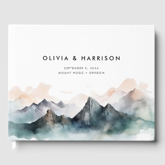 Moderne Waterverf Bergketen Landschapsbruiloft Gastenboek (Voorkant)
