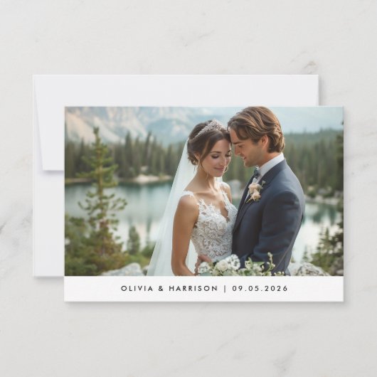 Moderne Waterverf berglandschap bruiloft foto Bedankkaart (Voorkant)