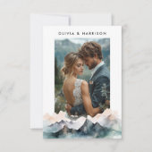 Moderne Waterverf berglandschap bruiloft foto Bedankkaart (Voorkant)