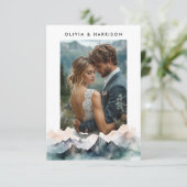 Moderne Waterverf berglandschap bruiloft foto Bedankkaart (Staand voorkant)