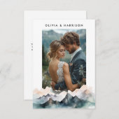 Moderne Waterverf berglandschap bruiloft foto Bedankkaart (Voorkant / Achterkant)