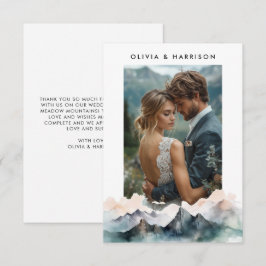 Moderne Waterverf berglandschap bruiloft foto Bedankkaart