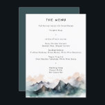 Moderne Waterverf Berglandschap Menu<br><div class="desc">Moderne minimale Waterverf Landschap Berg Bruiloft Menu Kaart</div>