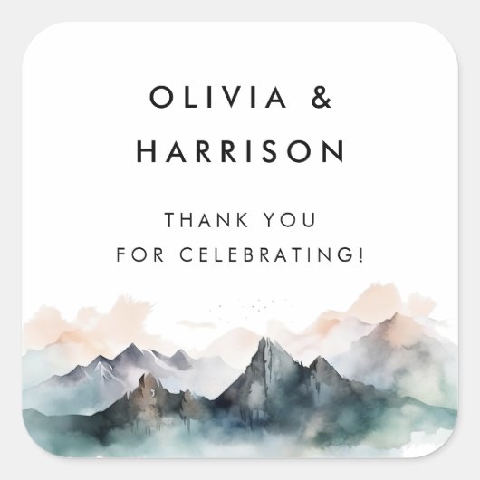 Moderne Waterverf Berglandschap Vierkante Sticker (Voorkant)