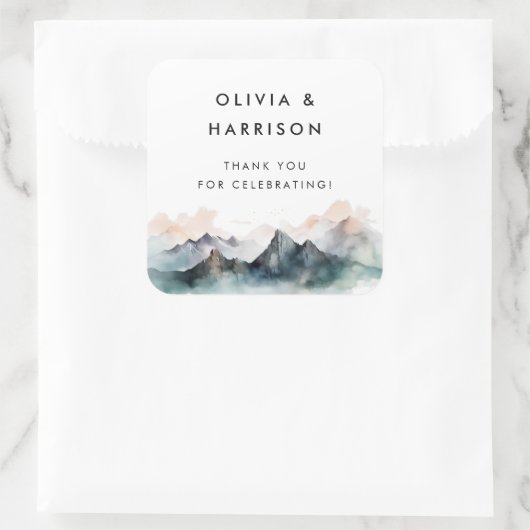 Moderne Waterverf Berglandschap Vierkante Sticker (Tas)