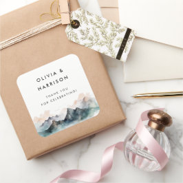 Moderne Waterverf Berglandschap Vierkante Sticker