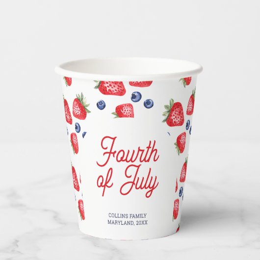 Moderne Waterverf bessen script 4 juli feest Papieren Bekers (Voorkant)