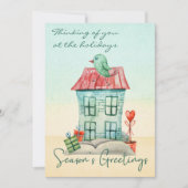 Moderne Waterverf Bird House Script Holiday Card Feestdagenkaart (Voorkant)