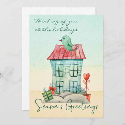 Moderne Waterverf Bird House Script Holiday Card Feestdagenkaart (Voorkant / Achterkant)