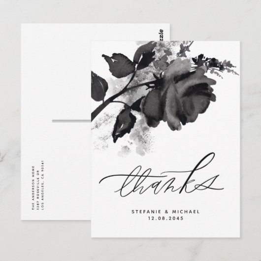 Moderne Waterverf Black Roos Weddenschap Hartelijk Briefkaart (Voorkant / Achterkant)