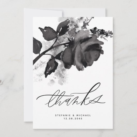 Moderne Waterverf Black Roos Wedding Bedankkaart (Voorkant)