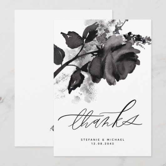 Moderne Waterverf Black Roos Wedding Bedankkaart (Voorkant / Achterkant)