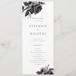 Moderne Waterverf Black Roos Wedding Ceremony Programmakaart