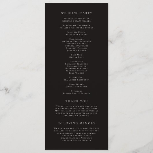 Moderne Waterverf Black Roos Wedding Ceremony Programmakaart (Achterkant)