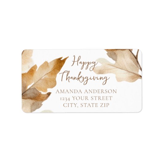 Moderne waterverf blad Thanksgiving Etiket (Voorkant)