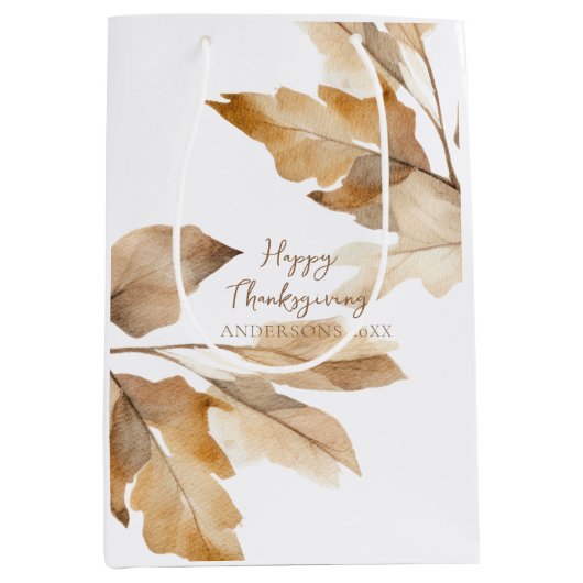 Moderne waterverf blad Thanksgiving Medium Cadeauzakje (Voorkant)