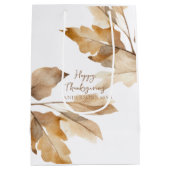 Moderne waterverf blad Thanksgiving Medium Cadeauzakje (Achterkant)