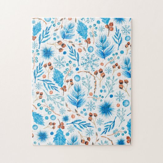 Moderne waterverf bladeren en bessen voor winter legpuzzel (Verticaal)