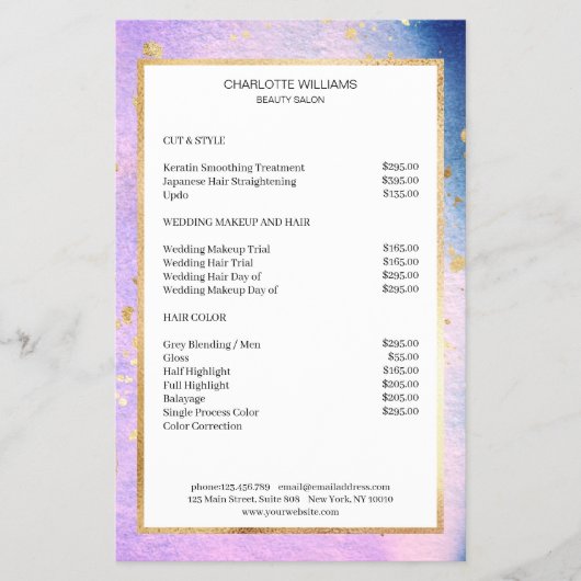 Moderne Waterverf blau roze goud Flyer (Voorkant)