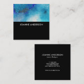 Moderne waterverf blauw blauwgroen blauw op zwart vierkante visitekaartje (Voorkant / Achterkant)