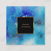 Moderne waterverf blauw blauwgroen goudgoud lijst vierkante visitekaartje (Voorkant)