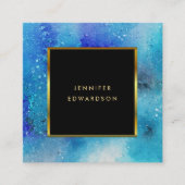 Moderne waterverf blauw blauwgroen goudgoud lijst vierkante visitekaartje (Voorkant)