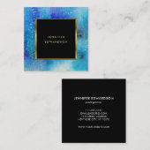 Moderne waterverf blauw blauwgroen goudgoud lijst vierkante visitekaartje (Voorkant / Achterkant)