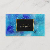 Moderne waterverf blauw blauwgroen goudgoud lijst visitekaartje (Voorkant)