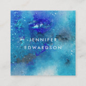 Moderne waterverf blauw blauwgroen splatter profes vierkante visitekaartje (Voorkant)