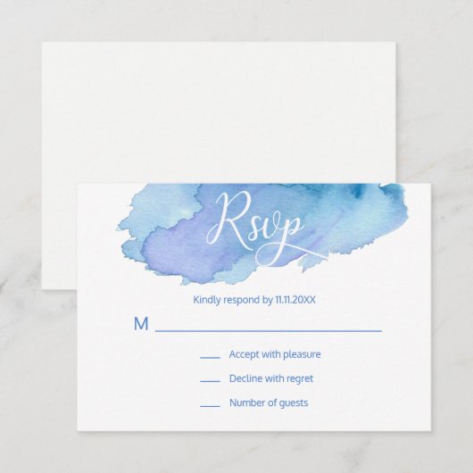 Moderne Waterverf Blauw Blauwgroen Turquoise RSVP (Voorkant / Achterkant)