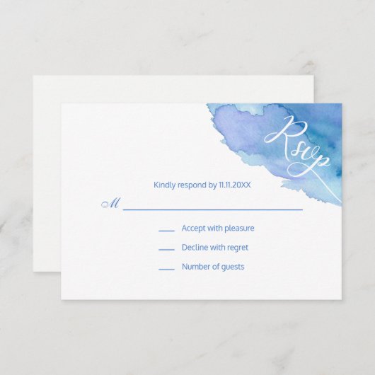 Moderne Waterverf Blauw Blauwgroen Turquoise RSVP  (Voorkant / Achterkant)