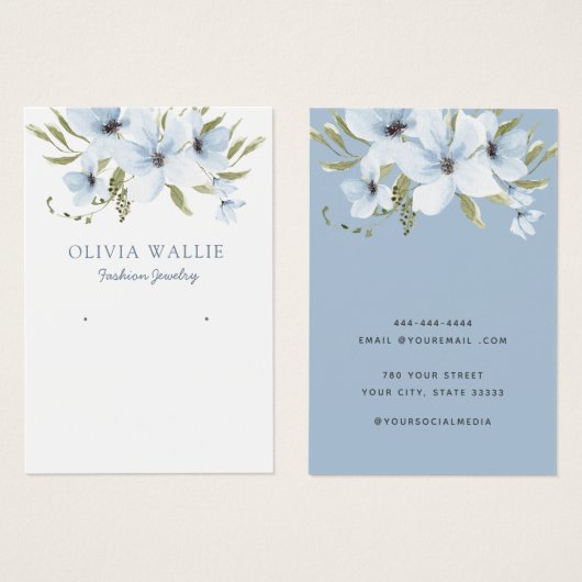Moderne waterverf blauw bloemenoorbel display kaar visitekaartje (Voorkant /achterkant)