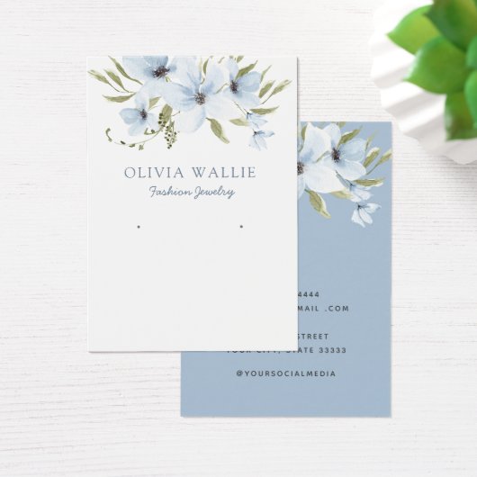 Moderne waterverf blauw bloemenoorbel display kaar visitekaartje (Bureau)