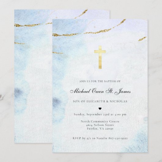 Moderne Waterverf | Blauw- en goudblauw Kaart (Voorkant / Achterkant)