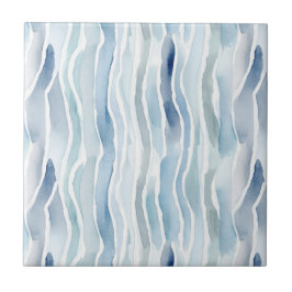 Moderne waterverf blauw en wit streeppatroon tegeltje