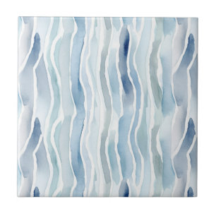 Moderne waterverf blauw en wit streeppatroon tegeltje