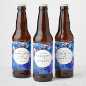 Moderne Waterverf Blauw Gouden Bruiloft Bier Etiket (Flessen)