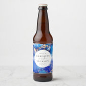 Moderne Waterverf Blauw Gouden Bruiloft Bier Etiket (Voorkant)