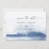 Moderne Waterverf | Blauw horizontaal sparen de da Save The Date (Voorkant)
