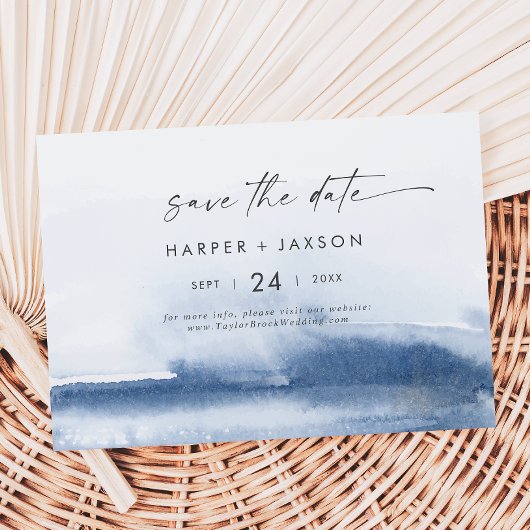 Moderne Waterverf | Blauw horizontaal sparen de da Save The Date